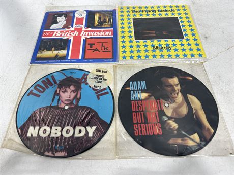 2 NOS PICTURE DISCS & 2 45 RPM RECORDS - NEVER USED
