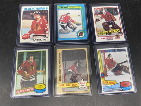 (6) 1970-80s BLACKHAWKS CARDS