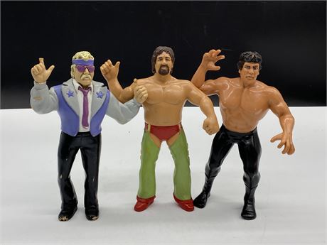 (3) 1980s TITAN WRESTLING FIGURES 8” - TERRY FUNK, RICKY STEAMBOAT, JOHNNY V