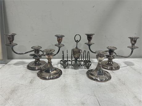 SILVER PLATED DECOR LOT - CANDLE HOLDERS + TOAST RACK