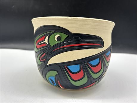 STEWART JACOBS NATIVE POTTERY BOWL “LOON FROG” SIGNED