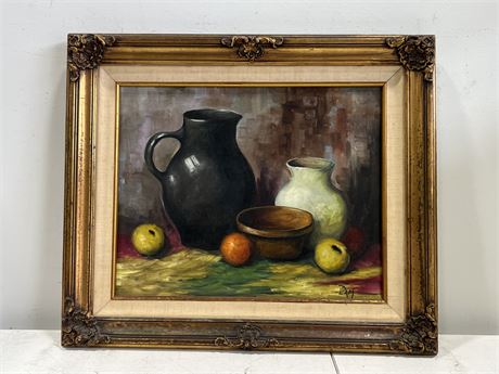 EARLY OIL ON CANVAS PAINTING “STILL LIFE” SIGNED W/ORIGINAL CERTIFICATE (27”x23”
