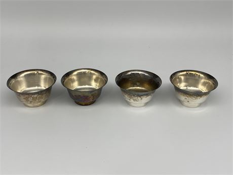 4 VINTAGE CHINESE ENGRAVED SILVER BOWLS