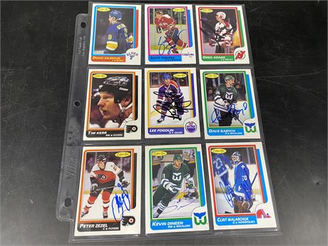 (9) 1986 SIGNED NHL CARDS
