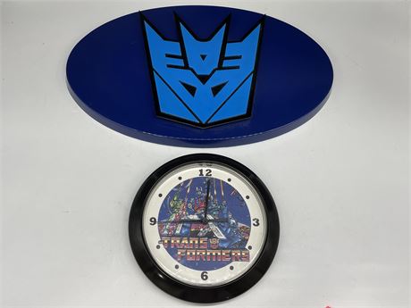 TRANSFORMER SIGN & CLOCK (SIGN IS 19”X11”)