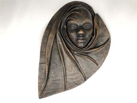 HANDMADE LEATHER SCULPTURE WALL HANGING BY PAM PAM (17” x 14”)