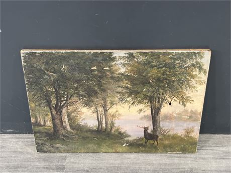1800’s OIL ON CANVAS OF BUCK IN THE FOREST - NEEDS RESTORATION WORK - RARE