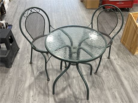 OUTDOOR PATIO TABLE SET W/CHAIRS (Table is 28” tall, 25” wide)