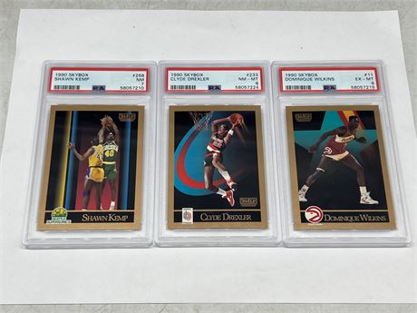 3 PSA GRADED 1990 SKYBOX NBA CARDS