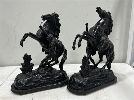 2 ANTIQUE HORSE SCULPTURES SIGNED “FRANCE” (17” tall)