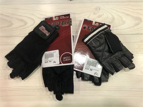 2 PAIRS OF NEW GRIZZLY GYM GLOVES SIZE XL RETAIL $55