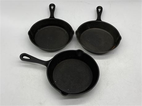 3 WOODS CAST IRON BASE PANS (6.5”)