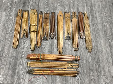 LOT OF VINTAGE WOODEN TRIPODS (LARGEST IS 24”)