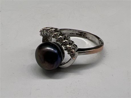 925 STERLING WOMENS RING W/BLACK PEARL - SIZE 5.5