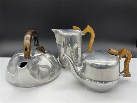 1950’S PICQUOT WARE ENGLAND - TEA KETTLE, COFFEE & TEA POT (7” TALLEST)