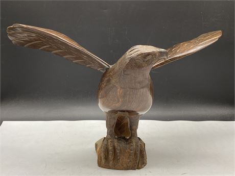 HAND CARVED LARGE WOOD EAGLW (12.5” TALL)