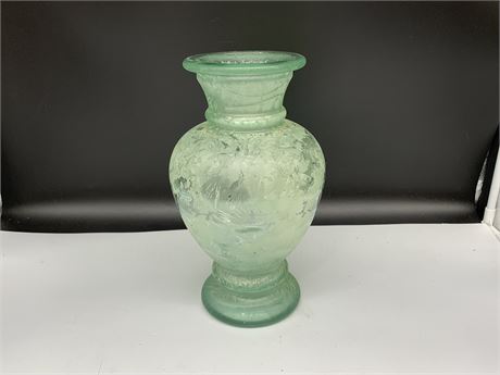 LARGE GREEN ART GLASS VASE (12” tall)
