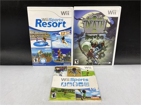 3 WII GAMES-WII SPORTS, WII SPORTS RESORT, DEATH JR ROOT OF ALL EVIL