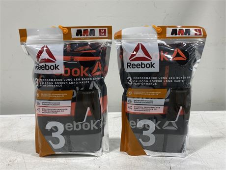 (2 NEW) PACKAGES OF REEBOK PERFORMANCE LONG LEG BOXER BREIFS SIZE M&L (6 TOTAL)
