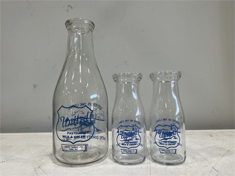 EARLY RARE TRAIL BC MILK BOTTLES - LARGEST IS 10”