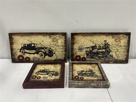 4 TRAIN / CLASSIC CAR WOOD PICTURES