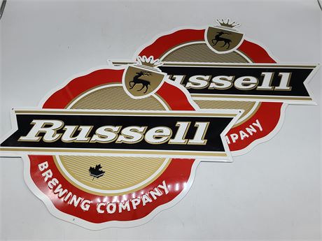 2 METAL RUSSEL BREWING COMPANY SIGNS (20"x20")