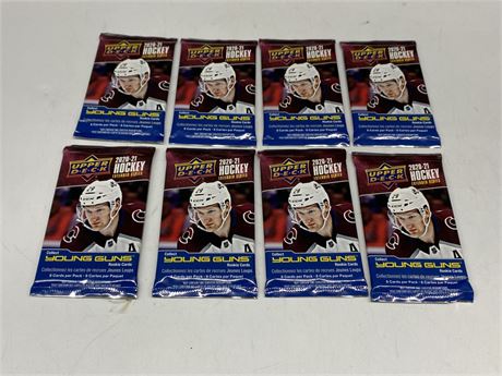 8 SEALED 2020/21 UPPERDECK YOUNG GUNS PACKS (8 cards per pack)
