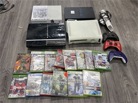 VIDEO GAME CONSOLES, CONTROLLER & GAMES - UNTESTED / AS IS