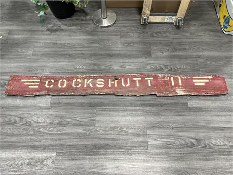 VINTAGE COCKSHUTT WOODEN PAINTED TRACTOR / WAGON SIGN - 79”x8”