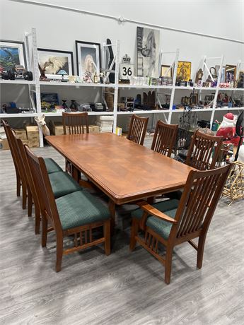 VINTAGE DINING ROOM TABLE W/ 8 CHAIR SET - MADE IN MALAYSIA