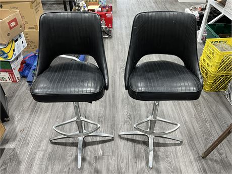 2 LEATHER WRAPPED MID CENTURY BAR STOOLS - CAST ALUMINUM (44” tall)