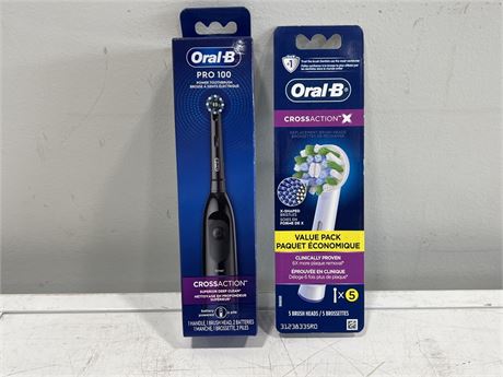 (NEW) ORAL-B PRO 100 TOOTHBRUSH W/REPLACEMENT HEADS