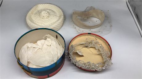 1960’s EVELYN VARON HAT + 2 VINTAGE HEAD PIECES IN A BOX