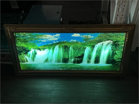 VINTAGE ELECTRIC LIGHTUP WATERFALL PICTURE W/WORKING SOUND EFFECTS (39”x20”)