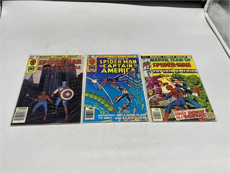 3 MARVEL TEAM UP SPIDER-MAN & CAPTAIN AMERICA COMICS
