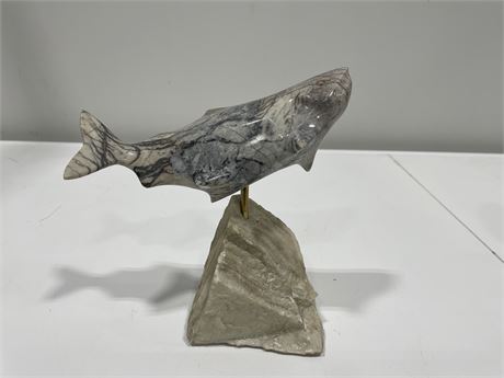 SIGNED SOAP STONE FISH 9” ON ROCK
