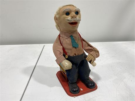 VINTAGE MADE IN JAPAN TIN GRANDPA DRINKING TOY (8.5”)