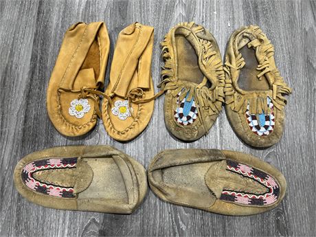3 PAIRS OF VINTAGE 1ST NATIONS MOCCASINS