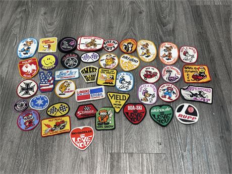 LOT OF APPROX 40 NEW/OLD STOCK SEW ON RACING PATCHES - VARIOUS BRANDS AND LOGOS