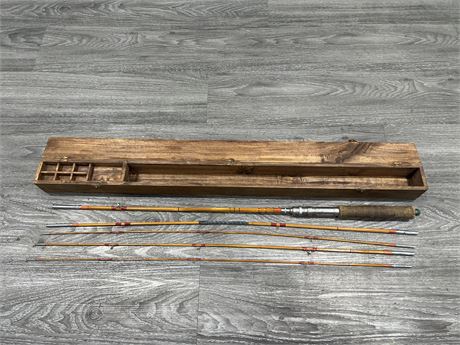 EARLY CANE FISHING ROD IN WOODEN CASE