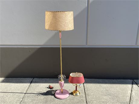 MCM PINK FLOOR LAMP (5ft tall) & SMALL PINK BRASS LAMP