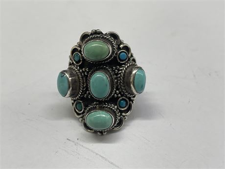 MCM NAVAJO INDIAN 925 SILVER & TURQUOISE RING SIZE 7.75