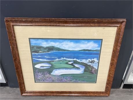 SIGNED & NUMBERED 7TH HOLE AT PEBBLE BEACH PRINT IN FRAME - 26”x32”