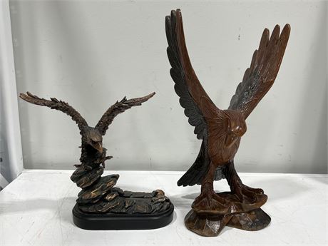 CHERRYWOOD / MAHOGANY EAGLE STATUE & BRASS EAGLE PICTURE HOLDER (Tallest is 15”)