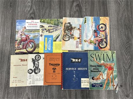 LOT OF VINTAGE MOTORCYCLE BROCHURES / MANUALS & ECT