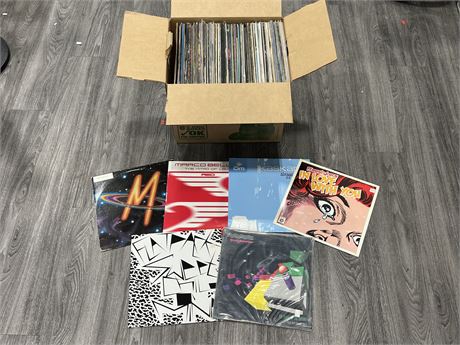 BOX OF MISC SINGLES RECORDS - NEW WAVE, PUNK, ETC - CONDITION VARIES