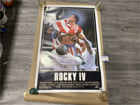 ROCKY IV ORIGINAL 27”x41” ONE-SHEET POSTER SIGNED BY CARL WEATHERS - BECKETT