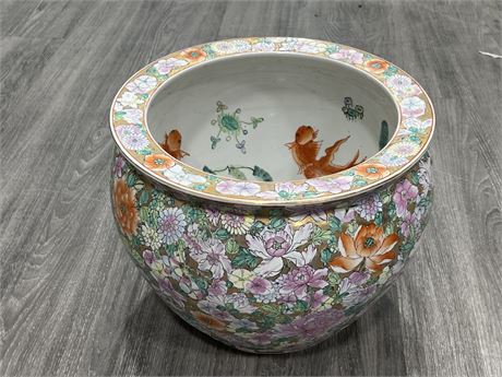 CHINESE PORCELAIN FISH BOWL / PLANTER (14.5” wide, 11.5” tall)
