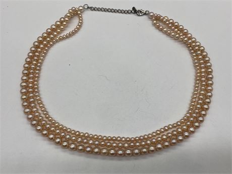 AUTHENTIC PEARL & STERLING SILVER DOUBLE STRAND ESTATE NECKLACE