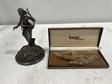 MCM CHINESE JADE LETTER OPENER & BRASS STATUE